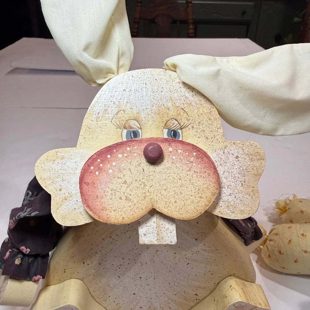 Vintage Wooden Easter Bunny Set Handmade Painted Grandmacore Cottagecore Spring